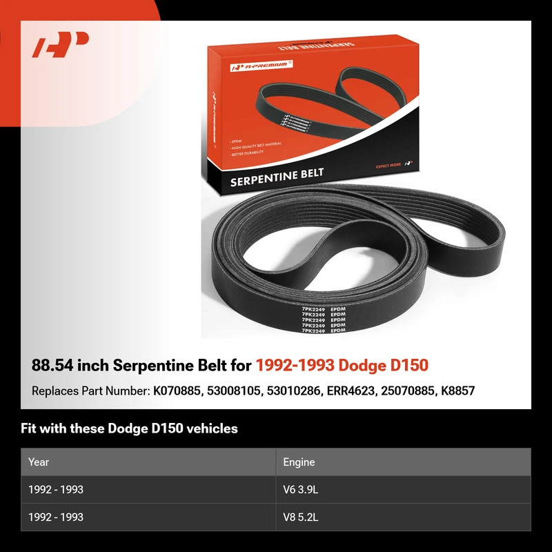 88.54 inch Serpentine Belt for 1992-1993 Dodge D150
