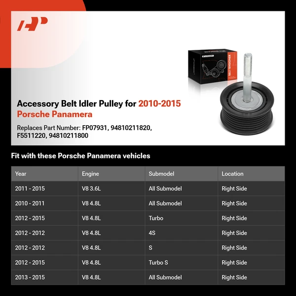 Accessory Belt Idler Pulley for 2010-2015 Porsche Panamera