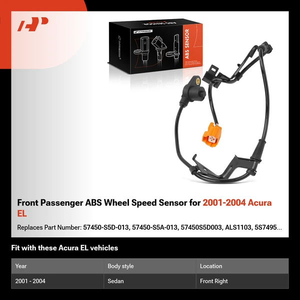 Front Passenger ABS Wheel Speed Sensor for 2001-2004 Acura EL
