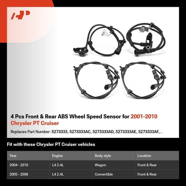 4 Pcs Front & Rear ABS Wheel Speed Sensor for 2001-2010 Chrysler PT Cruiser