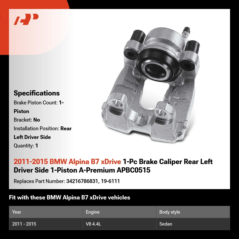 2011-2015 BMW Alpina B7 xDrive 1-Pc Brake Caliper Rear Left Driver Side 1-Piston A-Premium APBC0515