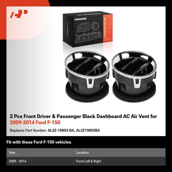 2 Pcs Front Driver & Passenger Black Dashboard AC Air Vent for 2009-2014 Ford F-150