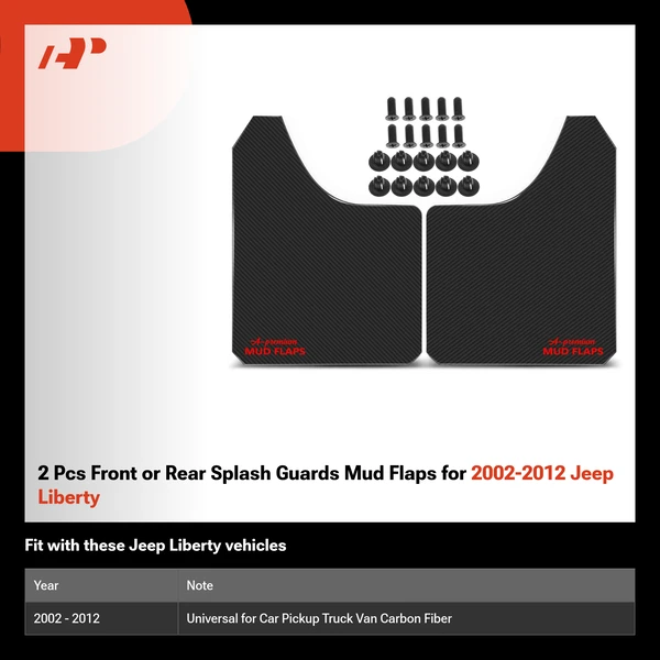 2 Pcs Front or Rear Splash Guards Mud Flaps for 2002-2012 Jeep Liberty