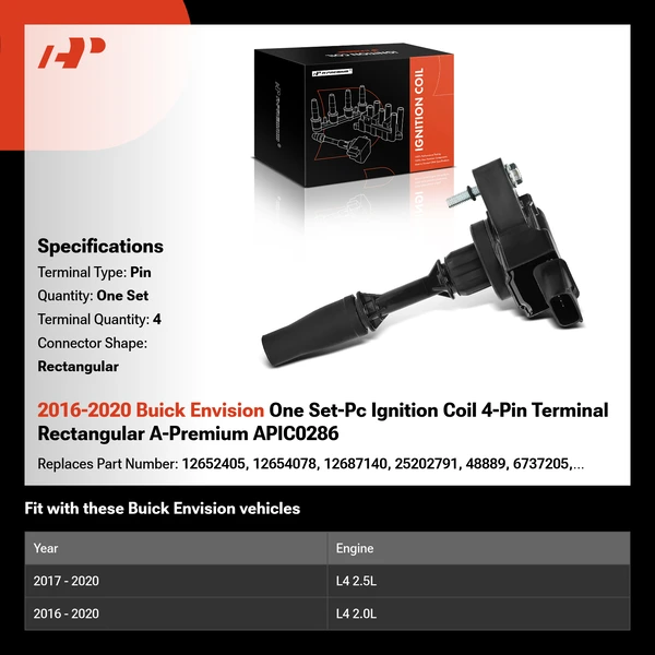 2016-2020 Buick Envision One Set-Pc Ignition Coil 4-Pin Terminal Rectangular A-Premium APIC0286