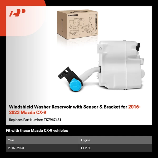 Windshield Washer Reservoir with Sensor & Bracket for 2016-2023 Mazda CX-9