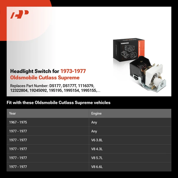 Headlight Switch for 1973-1977 Oldsmobile Cutlass Supreme