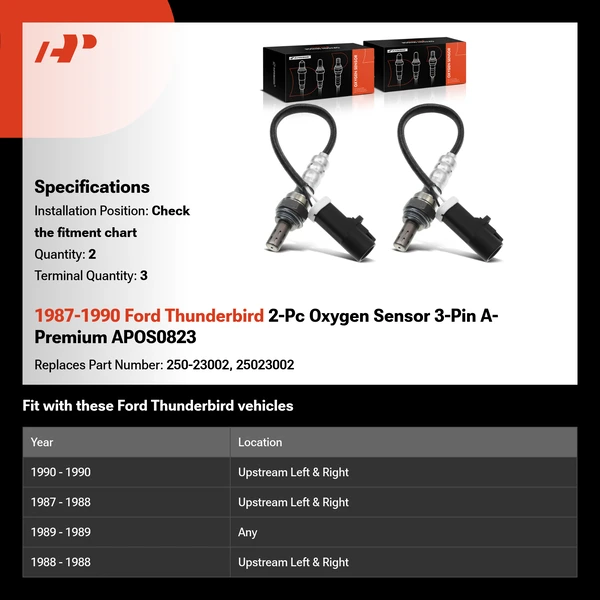 1987-1990 Ford Thunderbird 2-Pc Oxygen Sensor 3-Pin A-Premium APOS0823