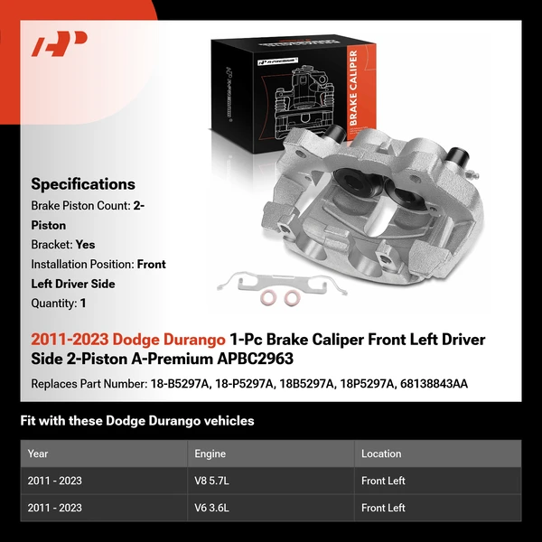 2011-2023 Dodge Durango 1-Pc Brake Caliper Front Left Driver Side 2-Piston A-Premium APBC2963