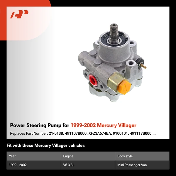 Power Steering Pump for 1999-2002 Mercury Villager