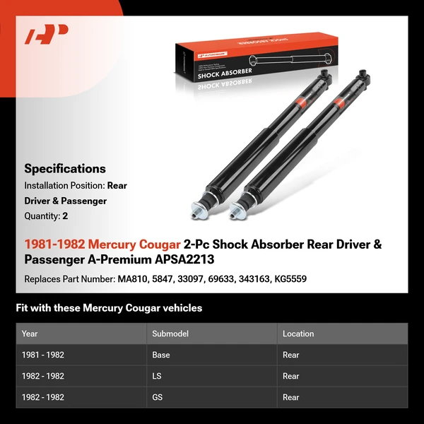 1981-1982 Mercury Cougar 2-Pc Shock Absorber Rear Driver & Passenger A-Premium APSA2213