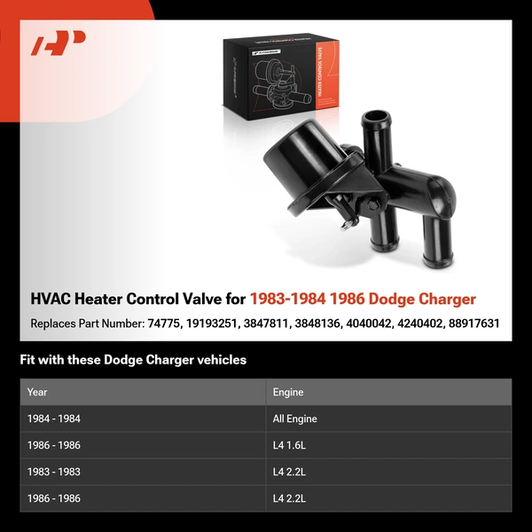 HVAC Heater Control Valve for 1983-1984 1986 Dodge Charger