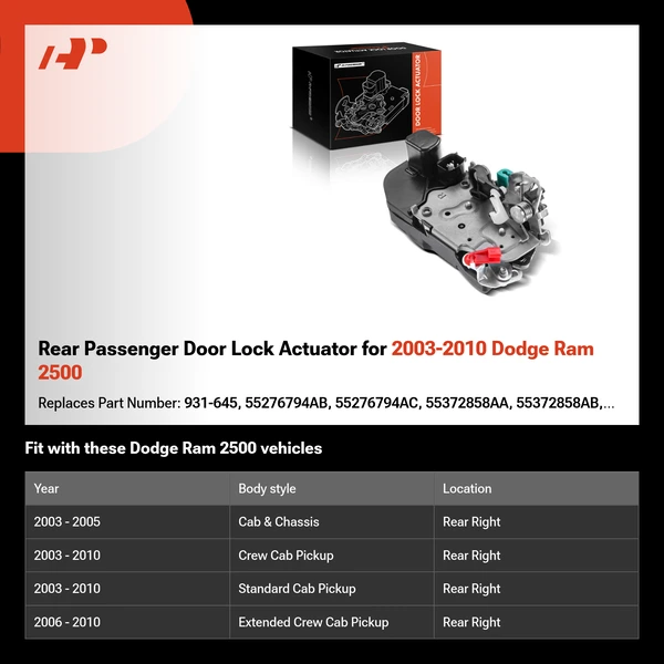 Rear Passenger Door Lock Actuator for 2003-2010 Dodge Ram 2500