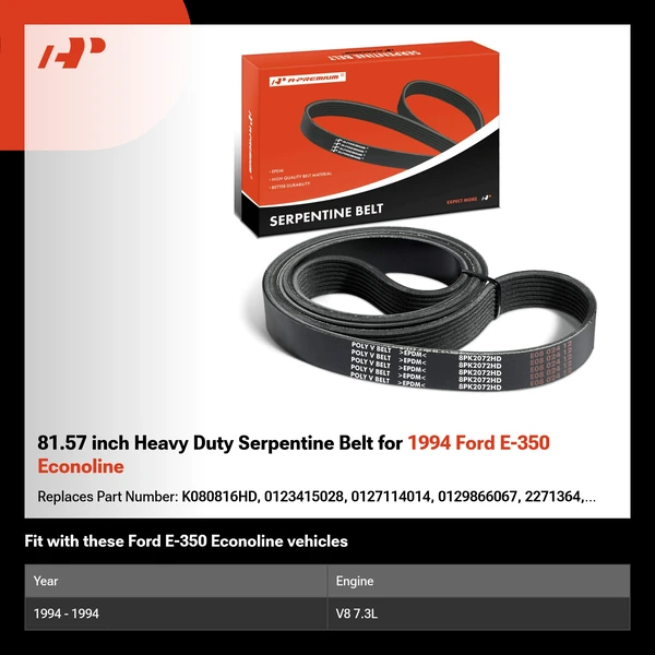 81.57 inch Heavy Duty Serpentine Belt for 1994 Ford E-350 Econoline