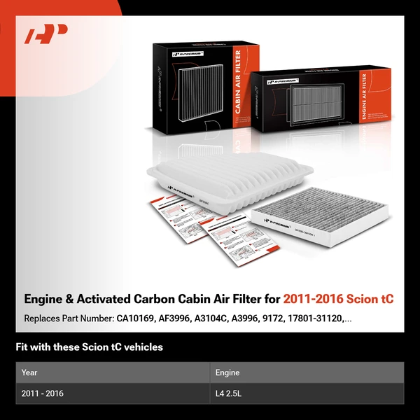 Engine & Activated Carbon Cabin Air Filter for 2011-2016 Scion tC