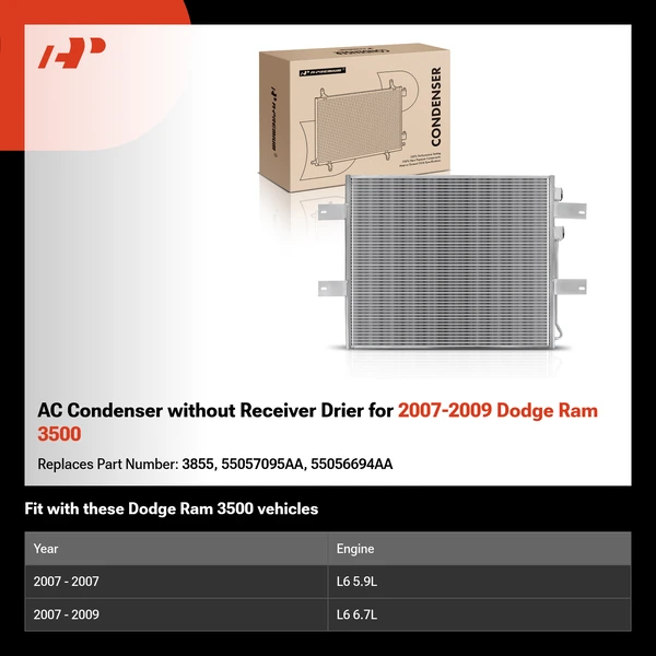 AC Condenser without Receiver Drier for 2007-2009 Dodge Ram 3500