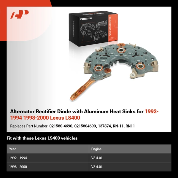 Alternator Rectifier Diode with Aluminum Heat Sinks for 1992-1994 1998-2000 Lexus LS400