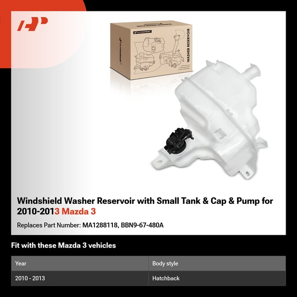 Windshield Washer Reservoir with Small Tank & Cap & Pump for 2010-2013 Mazda 3
