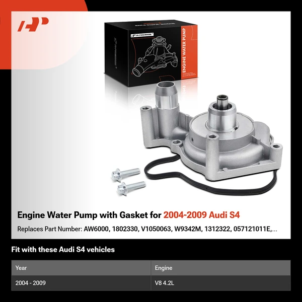 Engine Water Pump with Gasket for 2004-2009 Audi S4