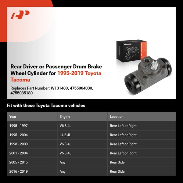 Rear Driver or Passenger Drum Brake Wheel Cylinder for 1995-2019 Toyota Tacoma
