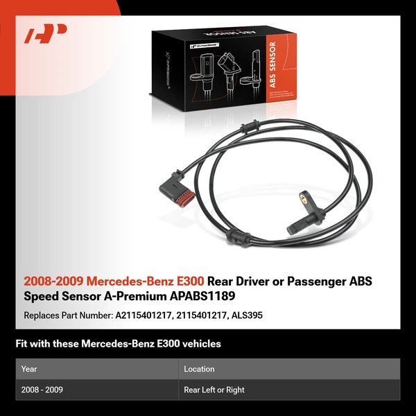 2008-2009 Mercedes-Benz E300 Rear Driver or Passenger ABS Speed Sensor A-Premium APABS1189