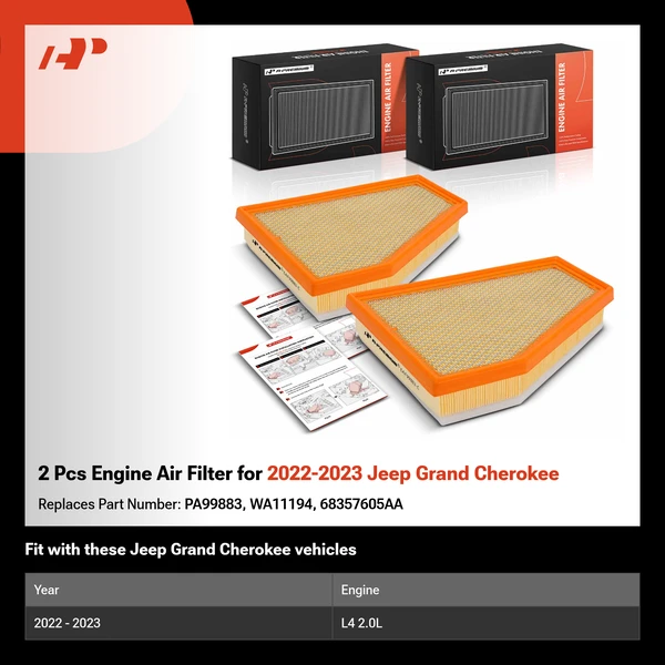 2 Pcs Engine Air Filter for 2022-2023 Jeep Grand Cherokee