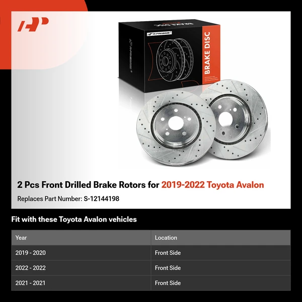 2 Pcs Front Drilled Brake Rotors for 2019-2022 Toyota Avalon