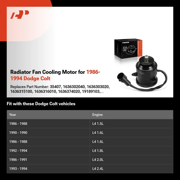 Radiator Fan Cooling Motor for 1986-1994 Dodge Colt