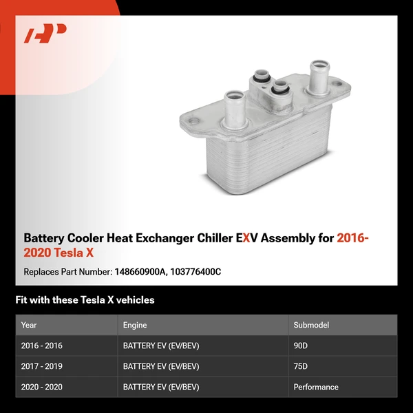 Battery Cooler Heat Exchanger Chiller EXV Assembly for 2016-2020 Tesla X
