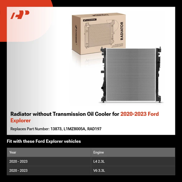 Radiator without Transmission Oil Cooler for 2020-2023 Ford Explorer