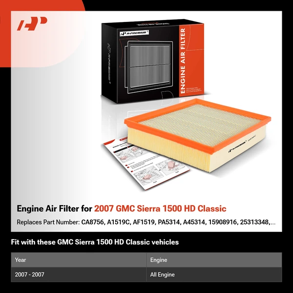 Engine Air Filter for 2007 GMC Sierra 1500 HD Classic