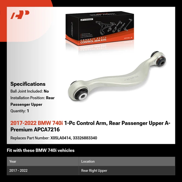 2017-2022 BMW 740i 1-Pc Control Arm, Rear Passenger Upper A-Premium APCA7216