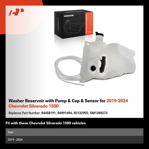 Washer Reservoir with Pump & Cap & Sensor for 2019-2024 Chevrolet Silverado 1500