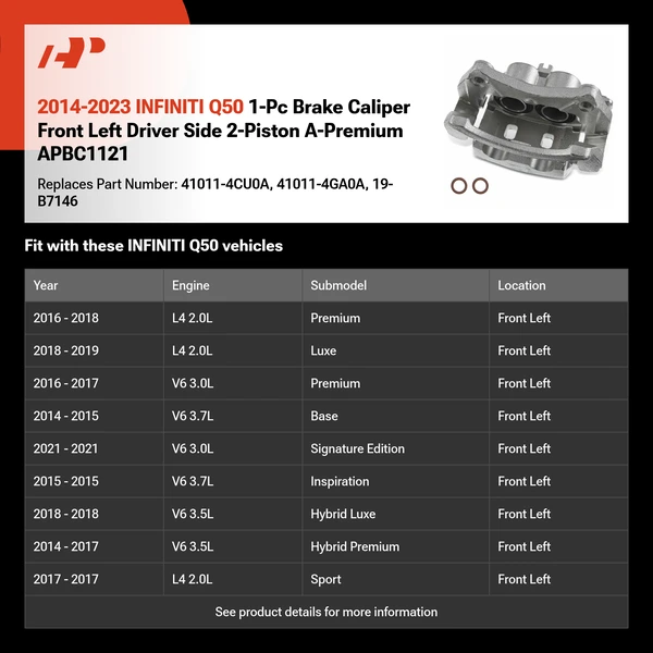 2014-2023 INFINITI Q50 1-Pc Brake Caliper Front Left Driver Side 2-Piston A-Premium APBC1121