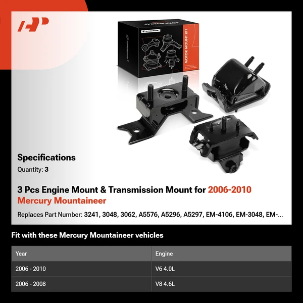 3 Pcs Engine Mount & Transmission Mount for 2006-2010 Mercury Mountaineer