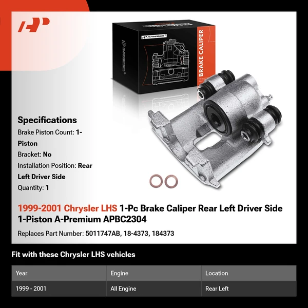 1999-2001 Chrysler LHS 1-Pc Brake Caliper Rear Left Driver Side 1-Piston A-Premium APBC2304