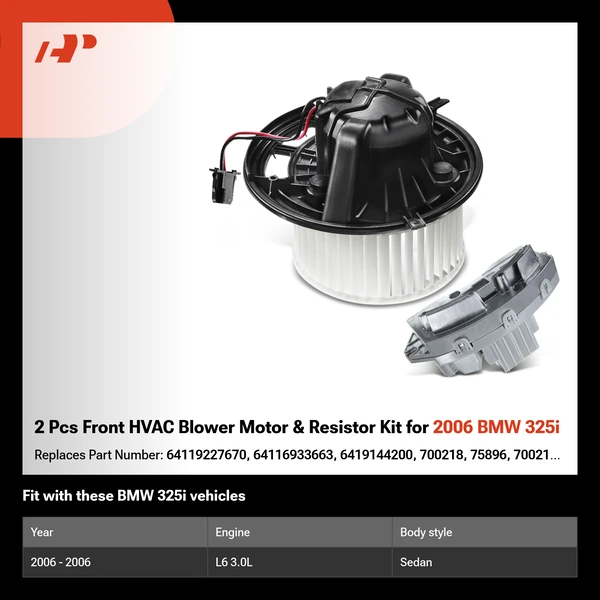 2 Pcs Front HVAC Blower Motor & Resistor Kit for 2006 BMW 325i