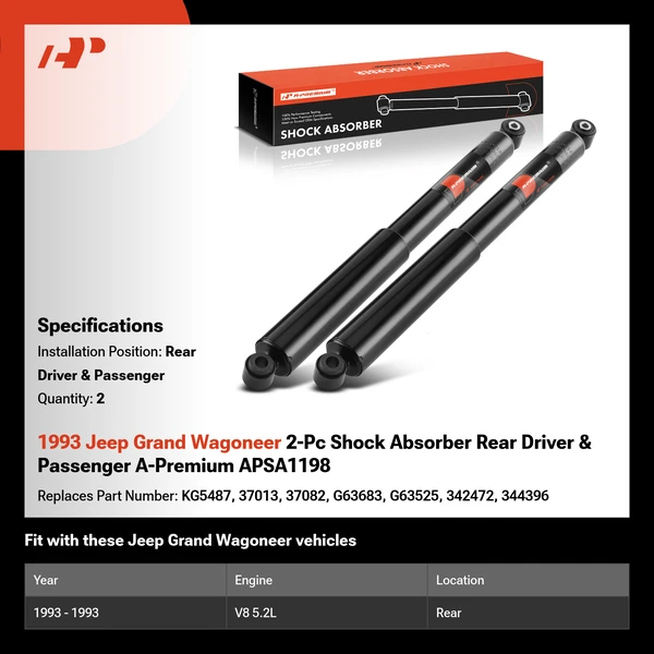 1993 Jeep Grand Wagoneer 2-Pc Shock Absorber Rear Driver & Passenger A-Premium APSA1198