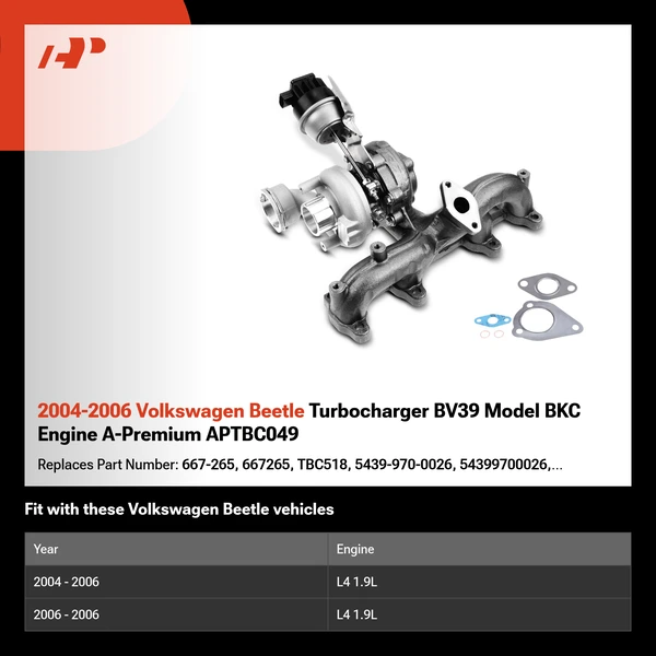 2004-2006 Volkswagen Beetle Turbocharger BV39 Model BKC Engine A-Premium APTBC049