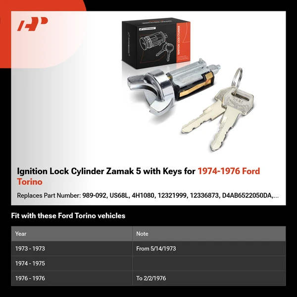 Ignition Lock Cylinder Zamak 5 with Keys for 1974-1976 Ford Torino
