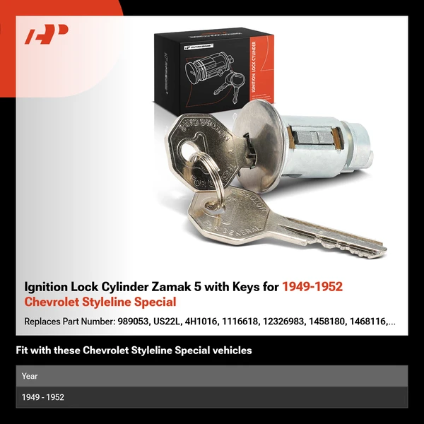 Ignition Lock Cylinder Zamak 5 with Keys for 1949-1952 Chevrolet Styleline Special