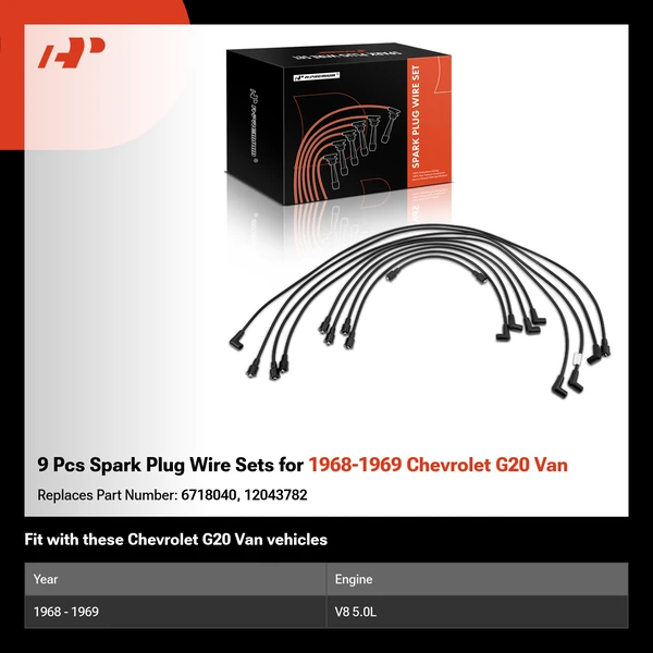 9 Pcs Spark Plug Wire Sets for 1968-1969 Chevrolet G20 Van