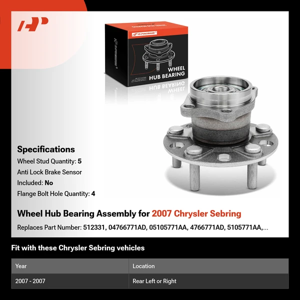 Wheel Hub Bearing Assembly for 2007 Chrysler Sebring