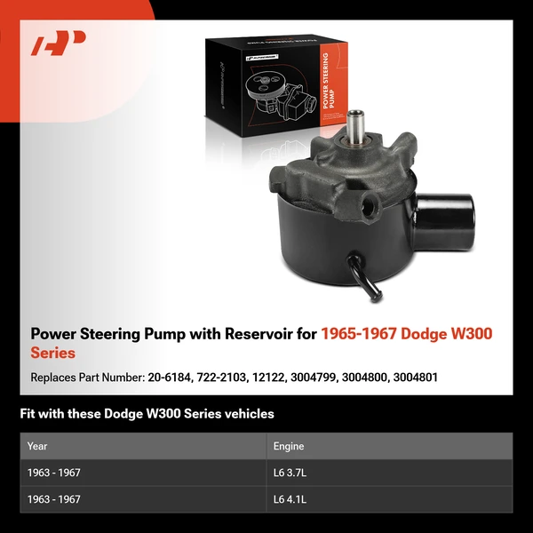 Power Steering Pump with Reservoir for 1965-1967 Dodge W300 Series