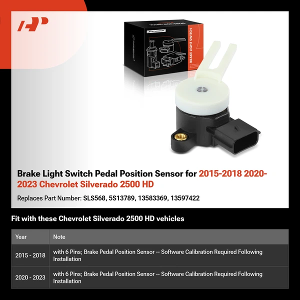 Brake Light Switch Pedal Position Sensor for 2015-2018 2020-2023 Chevrolet Silverado 2500 HD