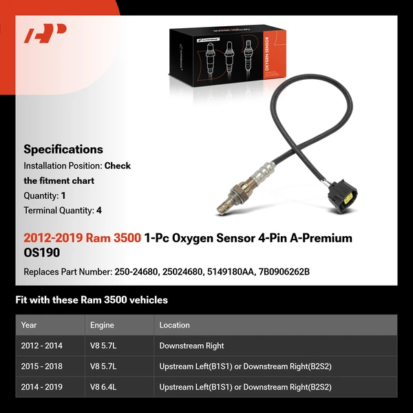 2012-2019 Ram 3500 1-Pc Oxygen Sensor 4-Pin A-Premium OS190