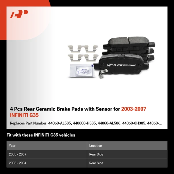 4 Pcs Rear Ceramic Brake Pads with Sensor for 2003-2007 INFINITI G35