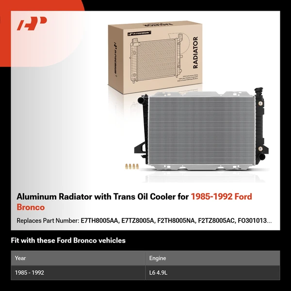 Aluminum Radiator with Trans Oil Cooler for 1985-1992 Ford Bronco