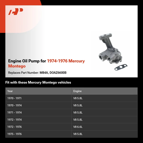 Engine Oil Pump for 1974-1976 Mercury Montego