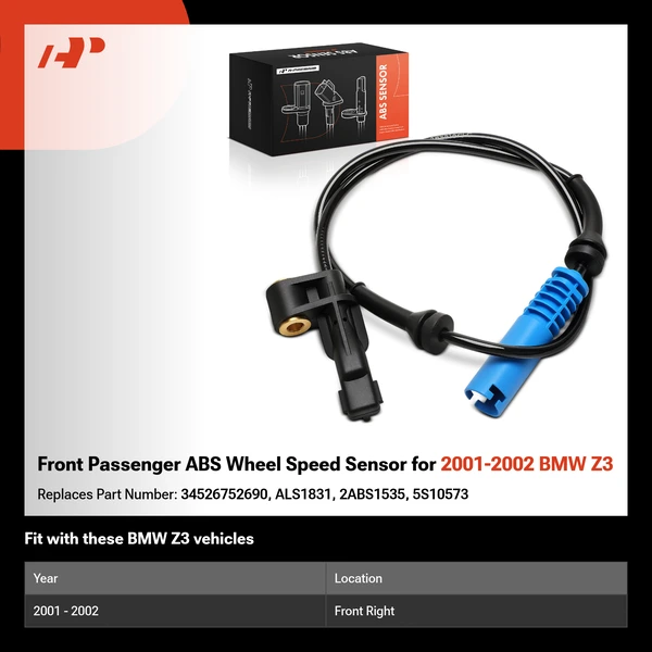 Front Passenger ABS Wheel Speed Sensor for 2001-2002 BMW Z3