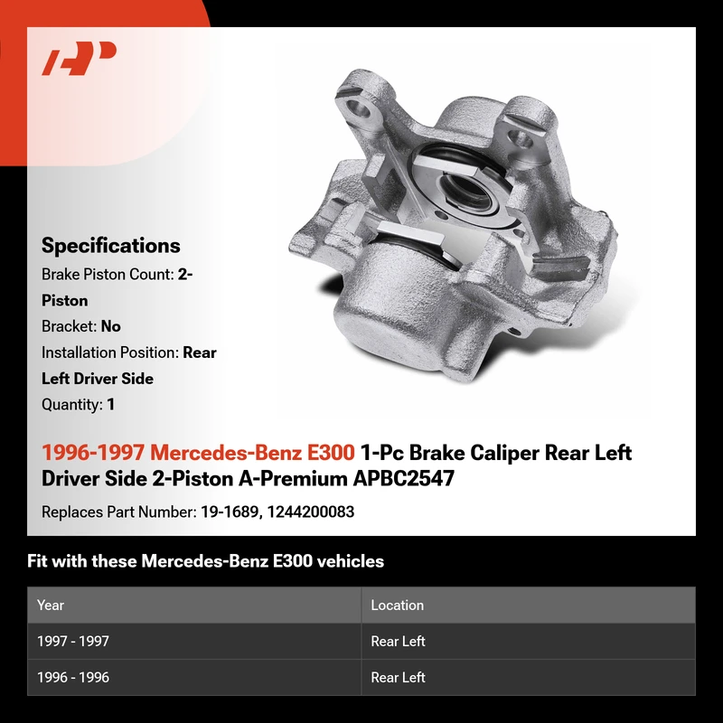 1996-1997 Mercedes-Benz E300 1-Pc Brake Caliper Rear Left Driver Side 2-Piston A-Premium APBC2547